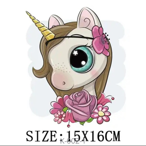 Pink unicorn roses Iron-on Stickers Heat Transfer Patches for clothes DIY - Picture 2 of 3